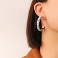 Minimalist Titanium Steel 18K Gold Stainless Steel  Exquisite Clear Zircon C Shaped Hoop Earrings