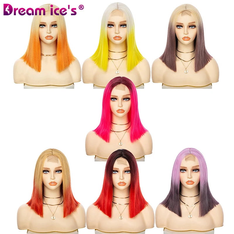 Dream Ice's Natural Straight Front Wig Transparent Glueless Heat Resistant 150% Density Fashion for Light Blonde Orange