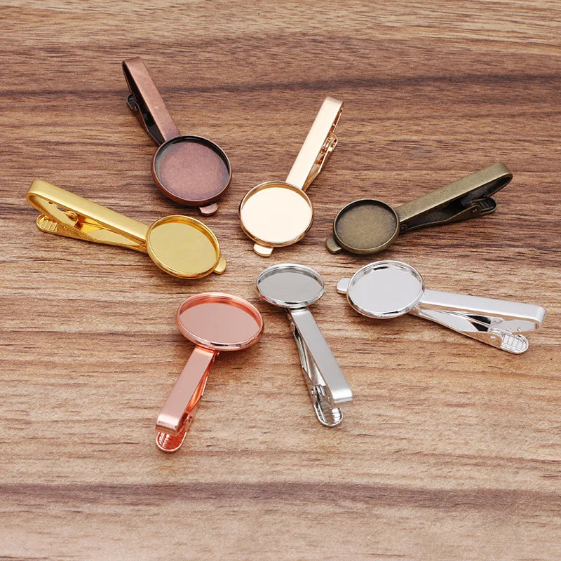 Brass Cabochon Settings Classic Tie Bar Clips 16mm Metal Pinch Clip Blank Bezel Tray for DIY Jewelry Gifts Weddings Parties