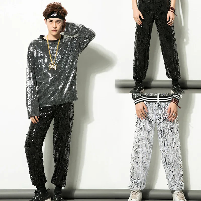 DS New Adult Men's Pants  Hop Trousers Stage Clothes -hop Dance Modern Dance Practice Skill Pants Jazz Sequin Performance Suit