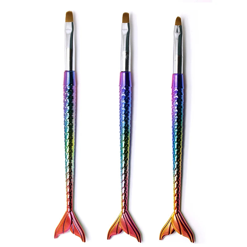 New 3pcs Set Mermaid Handle Nail UV LED Polish Gel Powder Dust Cleaning Brush Acrylic Nail Art Brushes