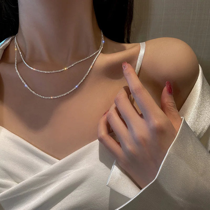 Italy Design Fashion 925 Silver Plated Gypsophila Flash Chain Necklace for Ladies Jewelry