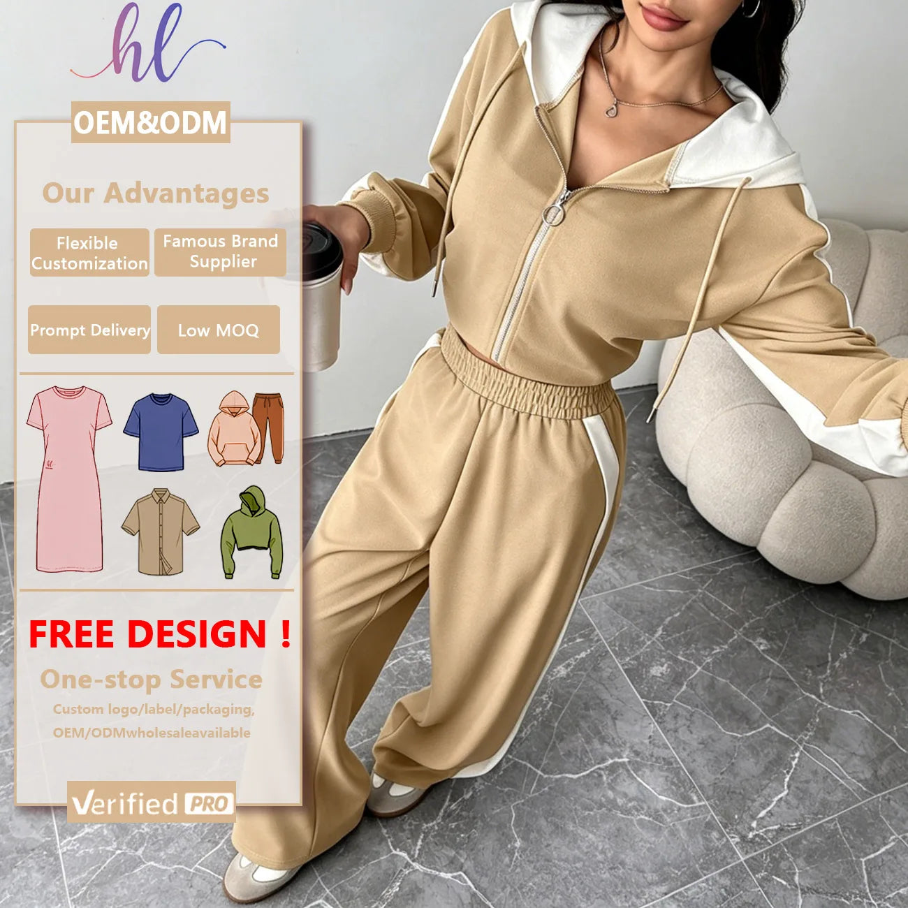 Factory OEM Women Color Block Tracksuit 2pc Zip Hoodie Side Stripe Wide Pants Custom Logo Soft Fleece Casual Street Loungewear