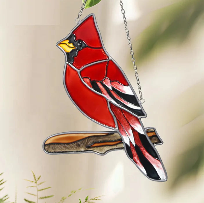 Glass Painted Bird Pendant Wind Chimes Ornament Wall Art Decor for Home Window Colorful Window Ornament Pendant