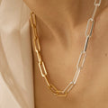 J&D Minimalist 18K Gold Plated Stainless Steel Two-Tone Cross Link Chain Necklaces 40+5cm