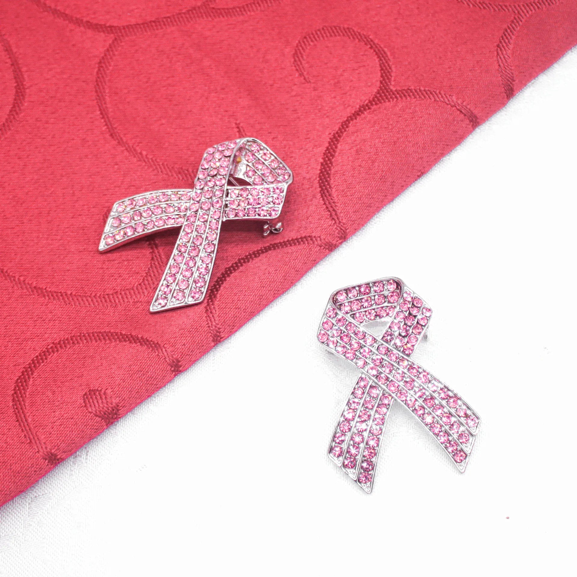 Hot Sale Jewelry pink Rhinestone Ribbon Brooch Pins Breast Cancer Awareness Brooches for Women Decoration