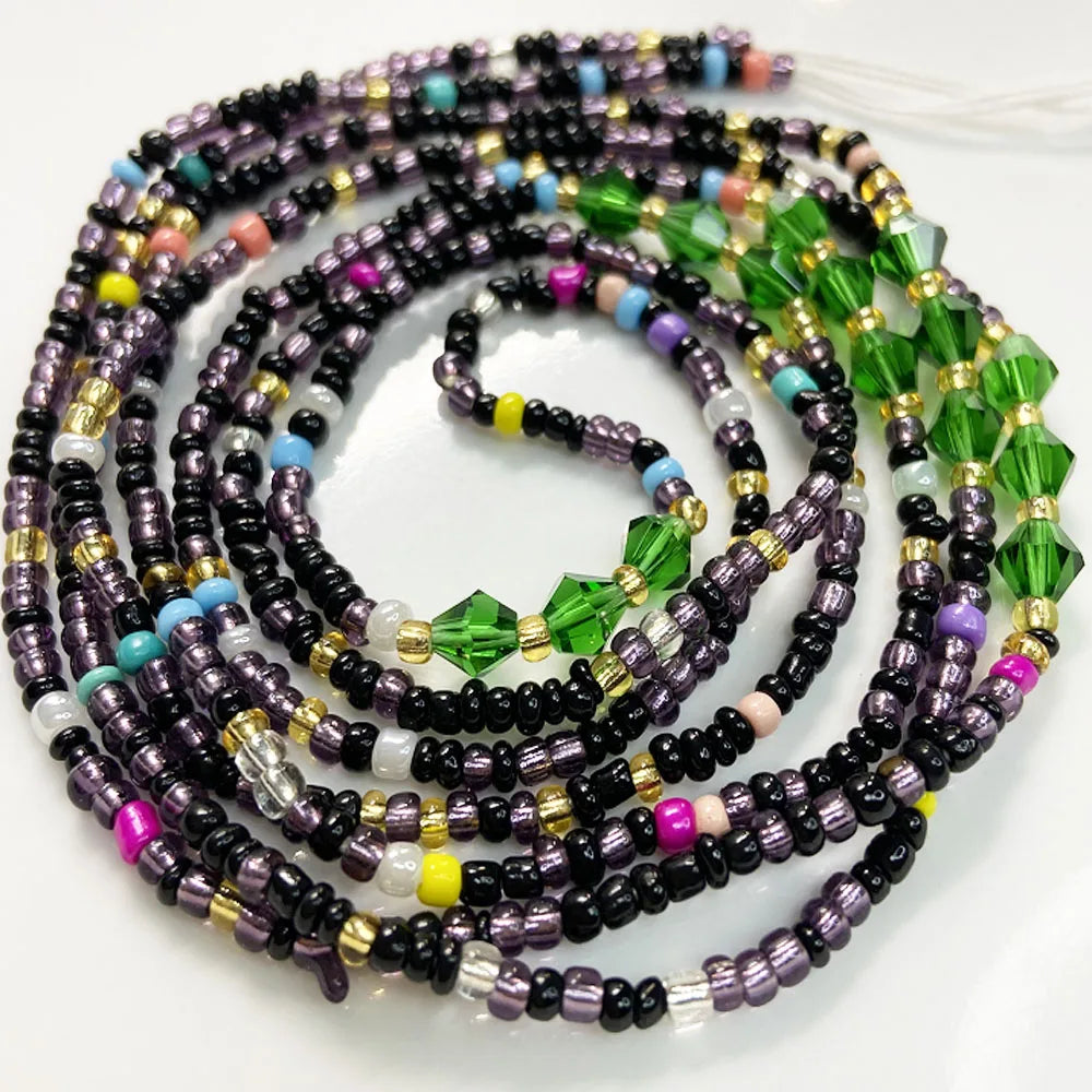 Handmade 50 Inches Adjustable Bulk Tie on Waist Beads on Cotton Cord Belly Chain Body Jewelry Sexuality Black Color