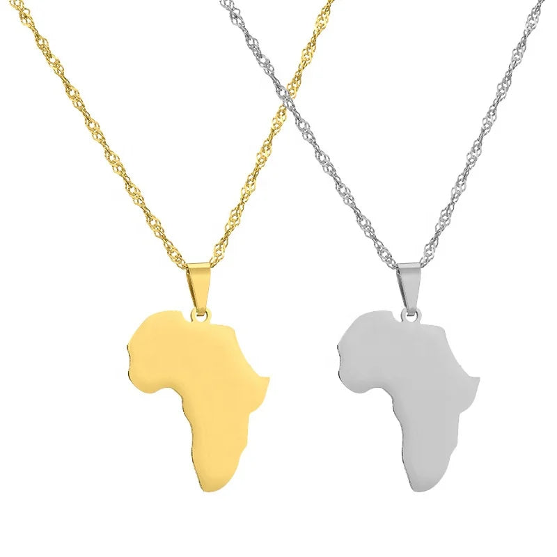 MECYLIFE Hip Hop African Jewelry Stainless Steel Africa Map Necklace Couple Jewelry Blank African Map Necklace