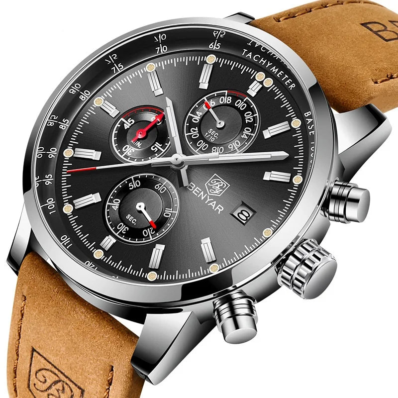 BENYAR 5102 Watch Men Fashion Multifunction Quartz Watches Chronograph Men's Hot Sale Gift Sport Luxury Wrist Relogio Masculino