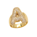 A-Z Bubble Gold Plated Crystal Inlaid Adjustable Trendy Letter Rings Women's Jewelry Gift