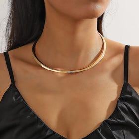 2024 Fashion Jewelry Glossy Metal Circular Collarbone Choker Necklace Metal Women 18k Gold Plated Choker Collar Necklaces