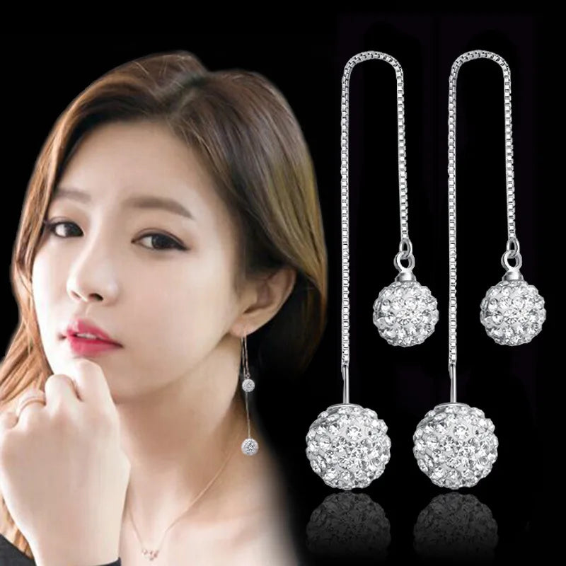 New Fashion Long Tassels Earrings Drills Ball Beads Earrings