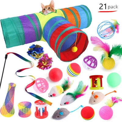 Amazon Top Seller Pet Toys Set Pet Supplies Feather Ball Mouse Toys 21 Pack of Cat Interactive Toys Set