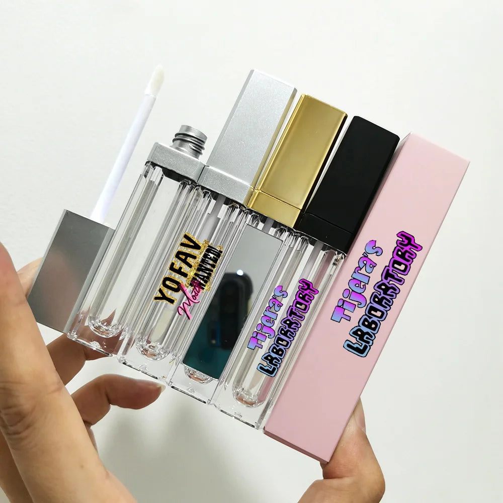 Hot Sale 7ml Matte Black square LED Lip Gloss Tubes Container with Led Light and Mirror