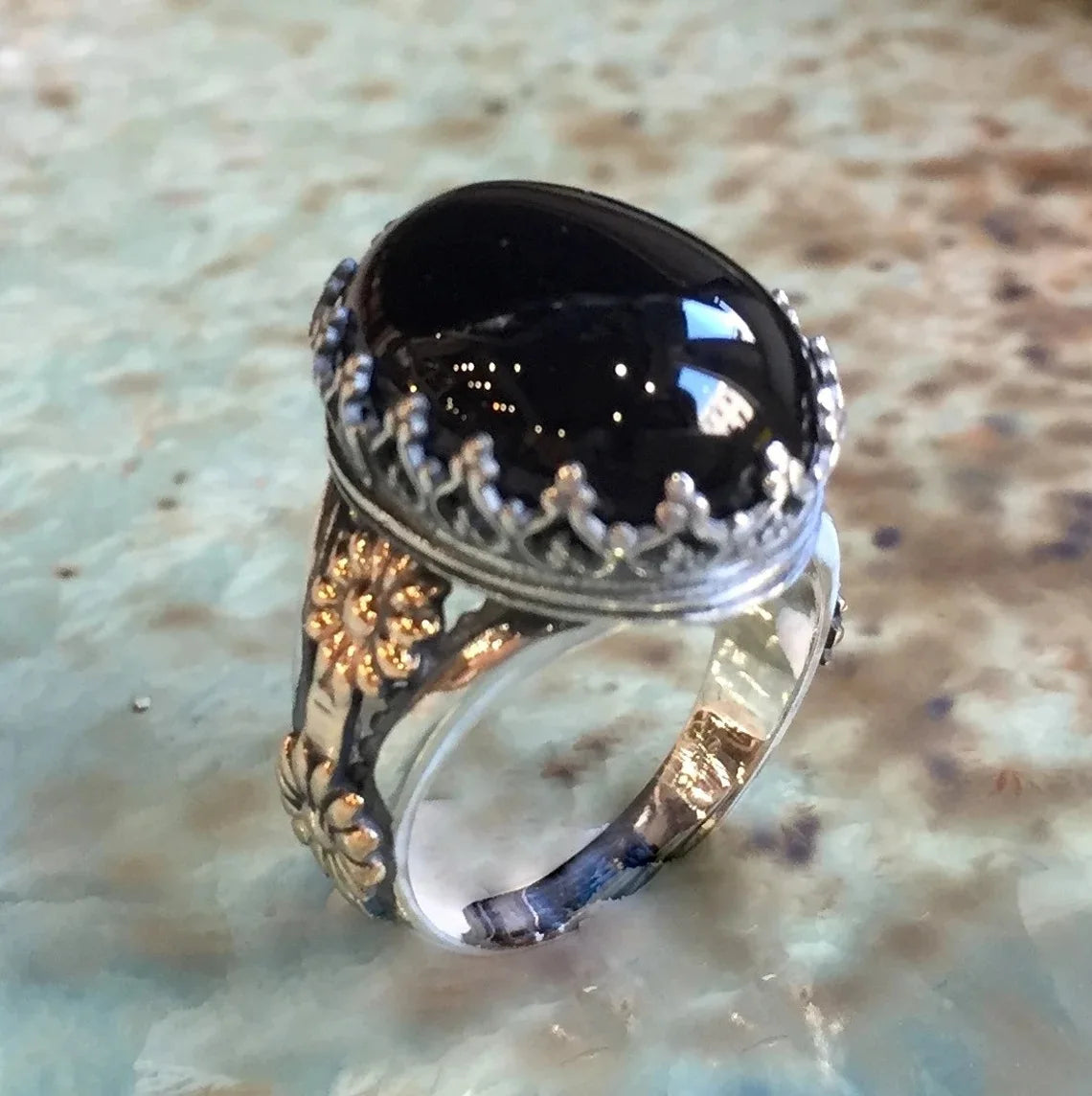 Middle East Ethnic Fashion Micro Zircon Stone Gemstone Rings Retro Large Gemstone Rings for Men