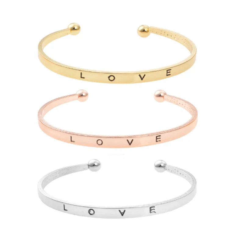 Cheap Fashion Cheap Brass Alloy Open Cuff love Letter Engraving Bangle Bracelet Jewelry for Women