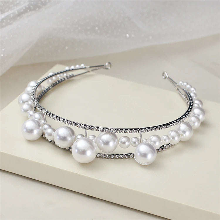 New Multilayer Pearl Crystal Hairbands Fashion Elegant Delicate Sweet High Design Wholesale Girls Accessories