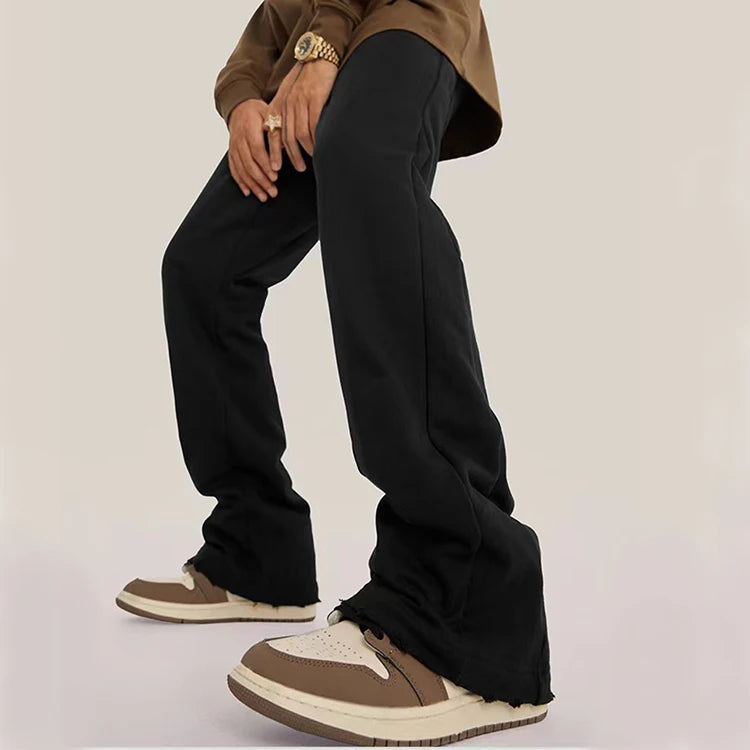 Custom Men's High Waist 100% Cotton Flare Sweatpants Streetwear Hip Hop Vintage Print Distressed Acid Wash French Terry Boot Cut