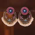 Bohemian Vintage Fine Jewelry Stud Earrings Colorful Enamel Tassel Earrings Flower Earrings for Women