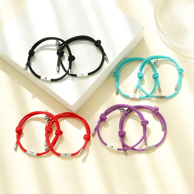 Fashion Simple Handmade Colorful Braid Rope Adjustable Bracelet Couples Magnetic  for Lover Friendship Bracelets