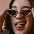 European and American Cat-eye Rhinodiamond-sun Glasses Metal Vintage Temperament Elegant Sunglasses Advanced Sense Glasses