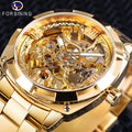 Forsining Retro Men's Automatic Mechanical Top Brand Luxury Full Golden Design Luminous Hands Clock Male
