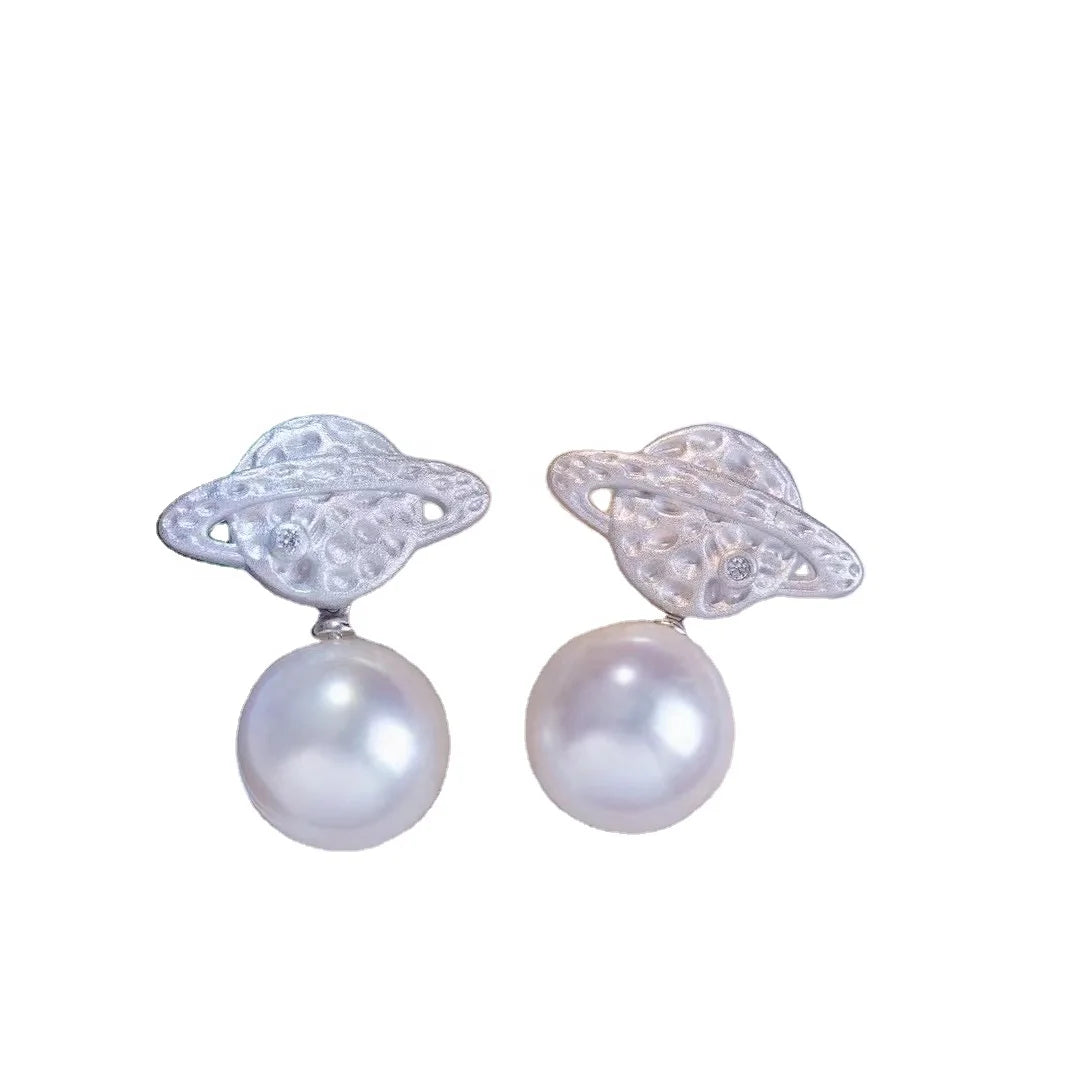 E5047 10-11mm Sterling Silver 18k Gold Plated Freshwater Pearl Beads Earrings Accessory DIY Mountings Wedding Jewelry Wholesale