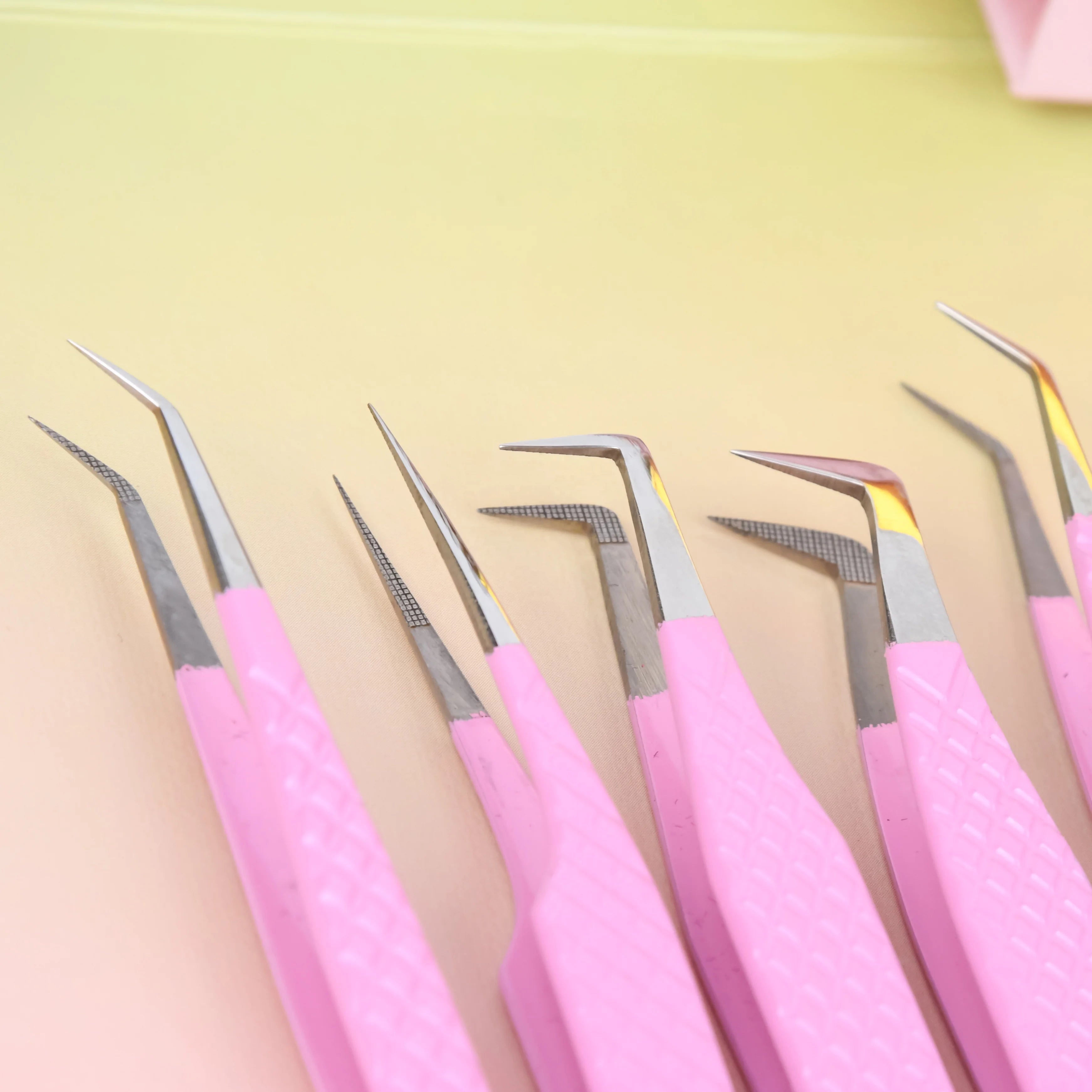 Print Logo Nano Grip Microfiber Eyelash Tweezers 45 60 75 90 Degree Volume Lash Extension Fiber Tips Tweezers Set