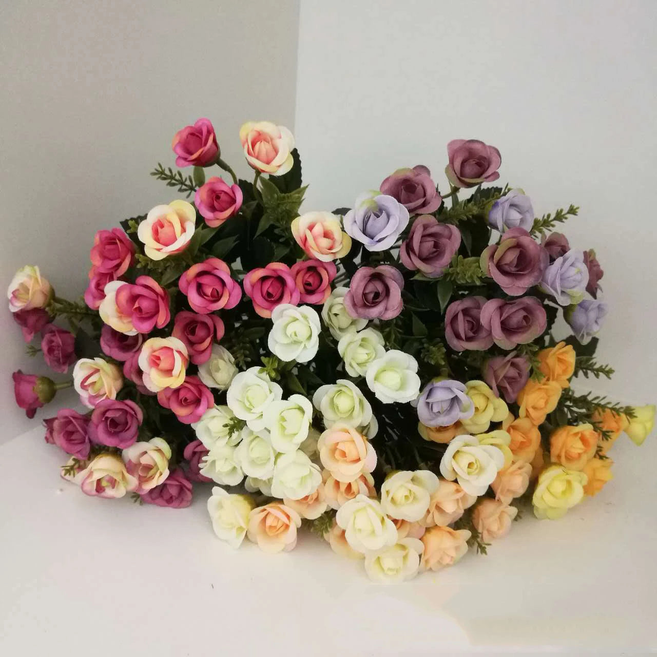 Wholesale Cheap 15 Heads Wedding Bride Artificial Silk Flower Bouquets of Roses for Home Wedding Decoration