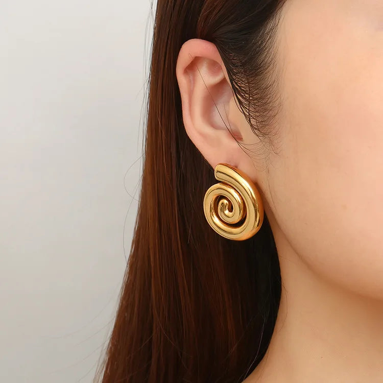 Threndy 18k Gold Stainless Steel Personalized Liquid Spiral Irregular Earrings Waterproof Wholesale Stud Earrings