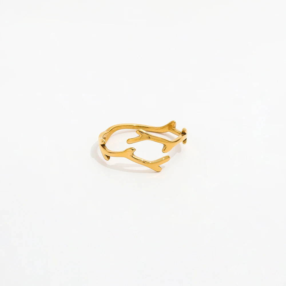 High End 18K PVD Gold Plated Leaf Rings Stainless Steel Women Open Rings Tarnish Free Fashion Jewelry
