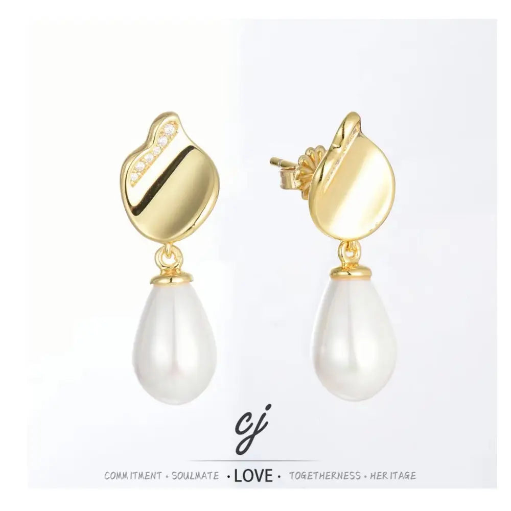 Carline Topsale Silver 925 Pearl Drop Earring 18k Gold Freshwater Pearl Stud Earring Zirconia Pear Shape Drop Earrings for Women