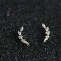 Custom 5A Zircon Sterling Silver 925 Gold Plated Leaf Stud Earrings