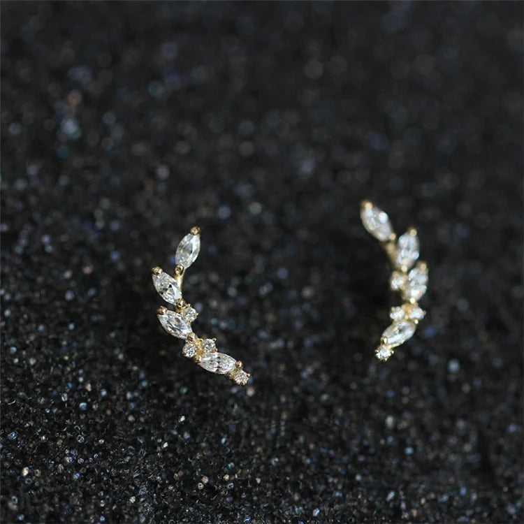 Custom 5A Zircon Sterling Silver 925 Gold Plated Leaf Stud Earrings