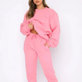 Solid Color Round Neck Pullover Pants Women Fashion Casual Long Sleeve Sweater Two Piece Set