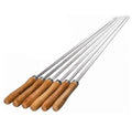 Customized 6 Pack Durable 16.5 Inch Stainless Steel Barbecue Skewers Wooden Handle Non-Slip Grip Set Storage Bag for Outdoor Use