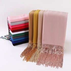 Luxury Sequin Tassel Chiffon Hijab 2023 for Women Girls Muslim Woman Hijab Fashion Scarves Shawls