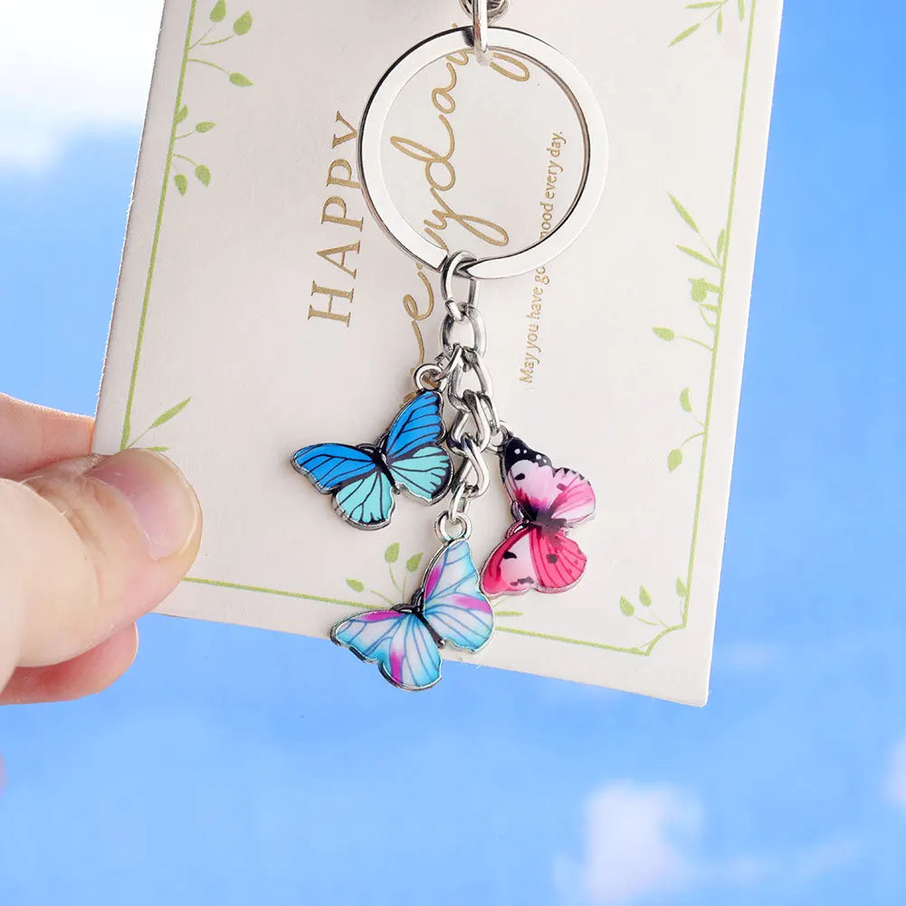 INS Style Bag Key Charms Colorful 3 Piece Enamel Butterfly Keychain Accessories for Women