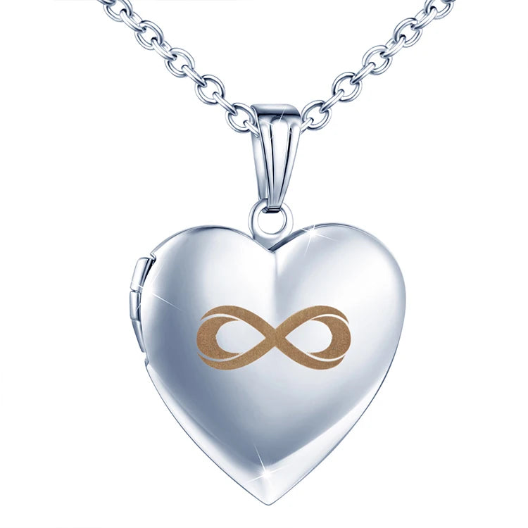 Women's Stainless Steel Heart Locket Photo Necklace with Romantic Gold Plated Box Chain