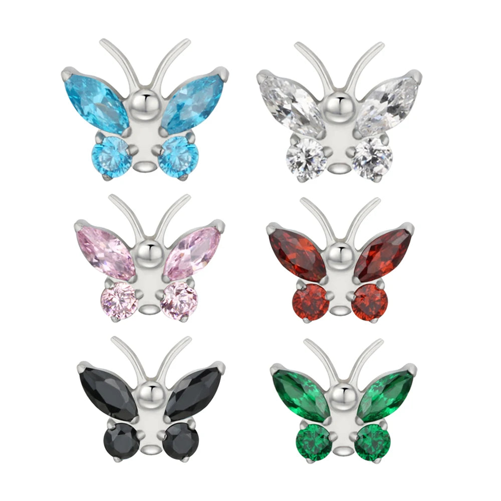 Fashion Earring Titanium CZ Butterfly Internally Threaded Top Piercing Jewelry Labret