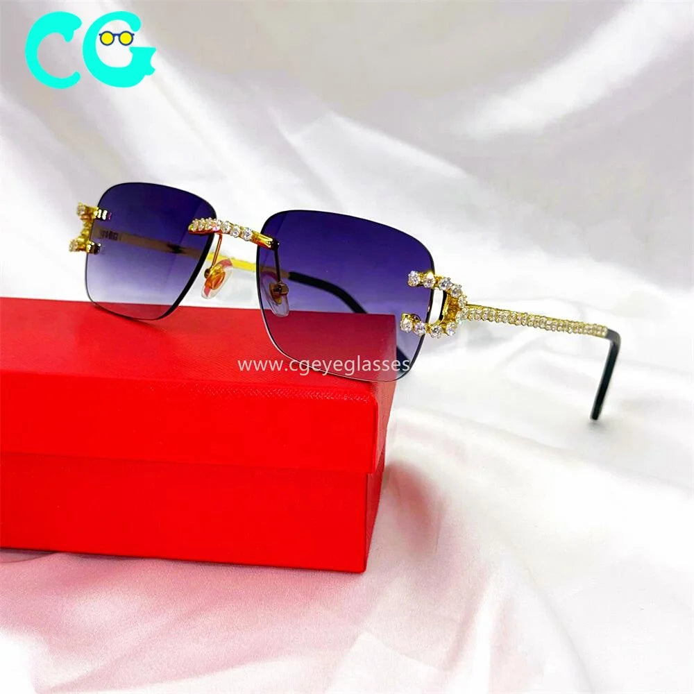 2022 Luxury Rhinestone Sunglasses Small Rimless Rectangle Sun Glasses  Wholesale Crystal Customizable Wholesale Brand Sunglasses