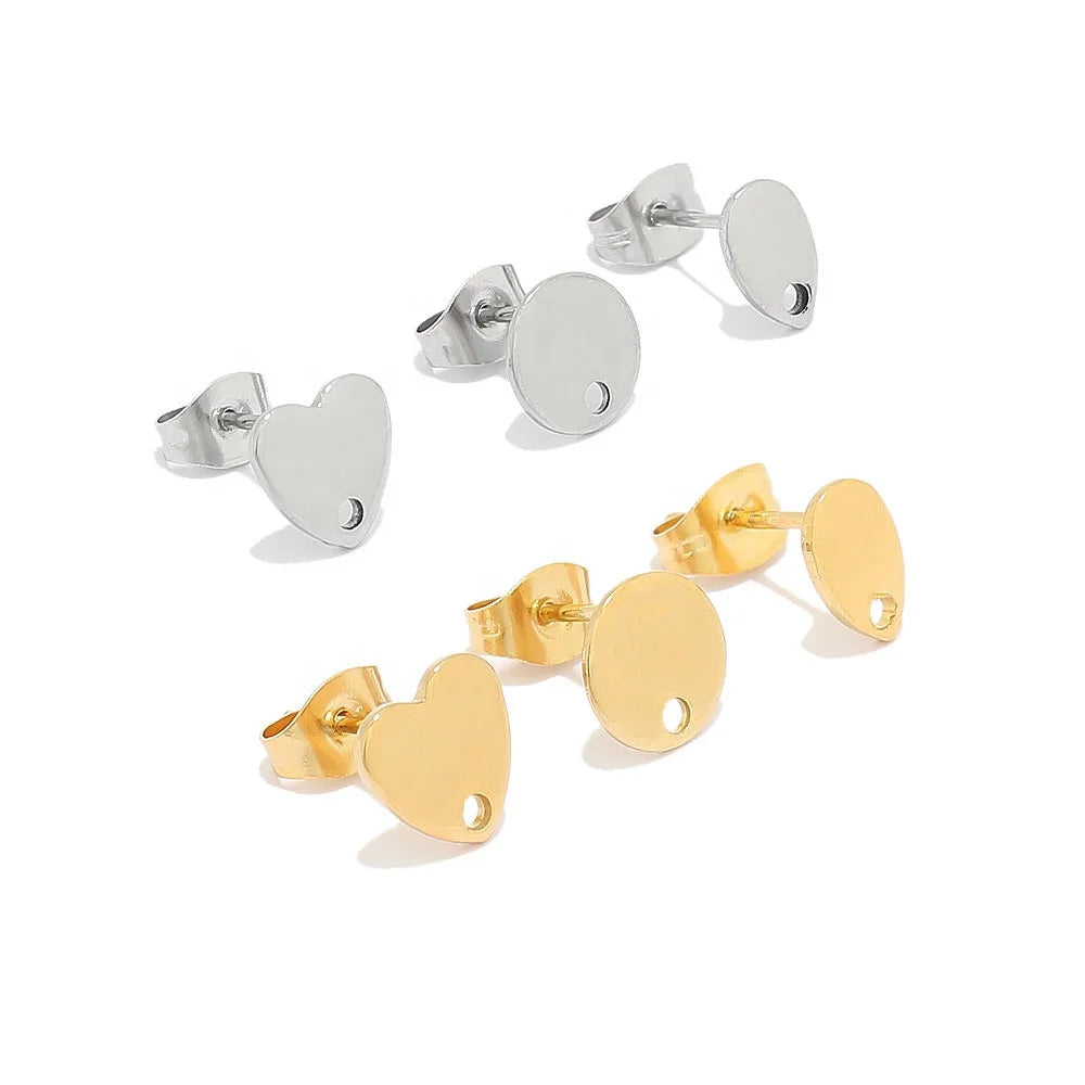 Gold Color Heart Shaped Girls Earrings Stud for Diy Jewelry Making Dangle Charm Accessories Components Findings