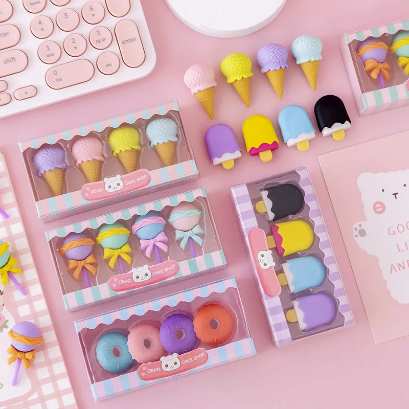 Soododo Eco-Friendly 3D Lollipop Doughnut Pencil Eraser Cute Cartoon Design Made of Plastic TPR for Kids School Decor Wholesale