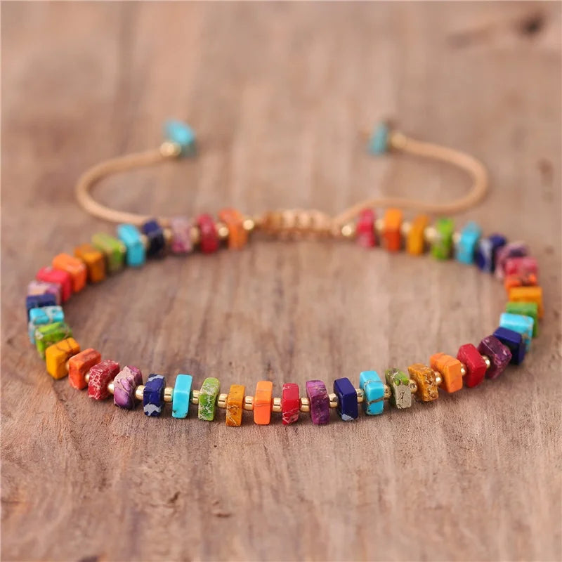 Bohemia 2x4mm Square Tile Beads Dainty Bracelet Stretch Tibetan Natural Stone Imperial Jasper Bracelet Boho Jewelry Wholesale