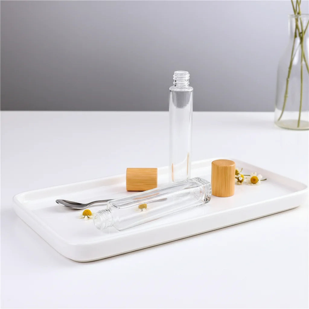Liquids Lipstick Lip Gloss Container Glass Bottles Makeup Lipstick Tube Packaging with Wooden Lid and Bamboo Lid