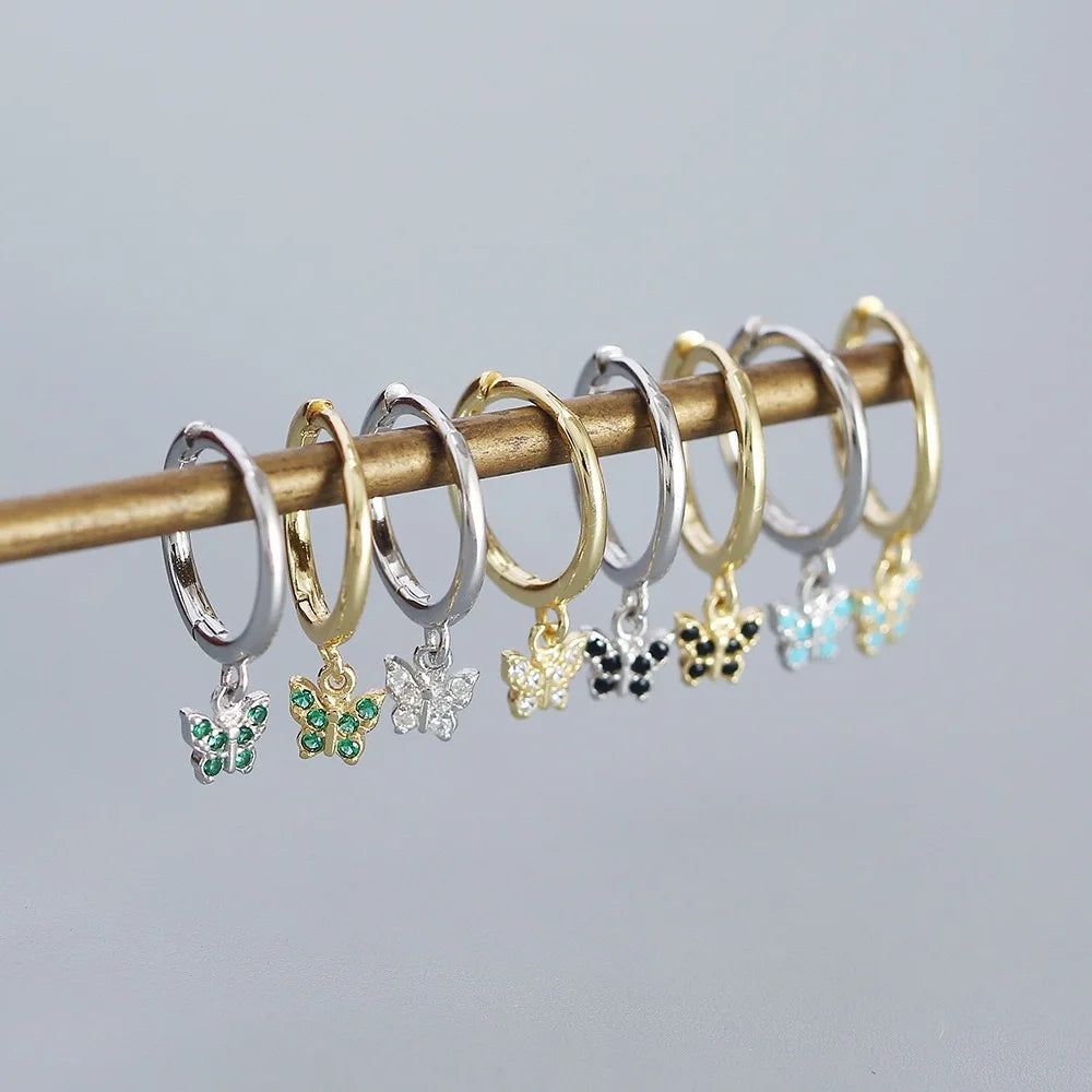 NEW 925 Sterling Silver Minimalist Butterfly Earrings Set Butterfly Shape Diamond Gold Hoop Earrings for Women