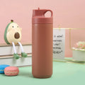 18oz Portable 304 Stainless Steel Thermos Cup Pure Color  Outdoor Sports Straw Water Bottle