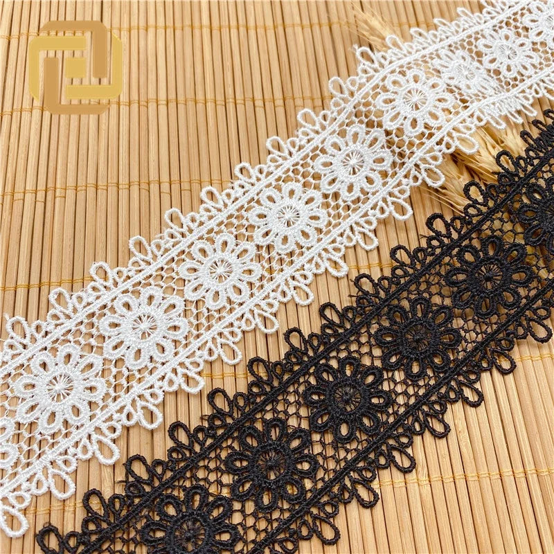 High Quality Double Lace Ribbon Polyester Silk Embroidered Floral Barcode Fabric for Wedding Accessories Dresses Bags