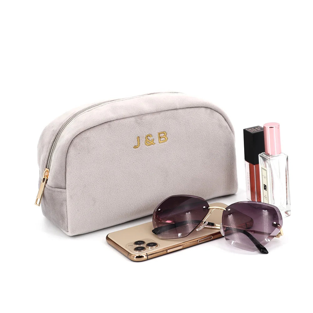 Custom Logo Cosmetic Zipper Makeup Toiletry Pouch Bag Female Velvet Jewelry Skin Scare Make up Organizer Gift Packaging Bag