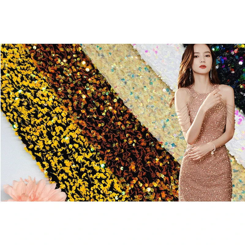 Wholesale Price Stocks in Hand Tulle Sequins Velvet Fabric Dress Decor 4-way Stretch Velvet Sequin Fabric